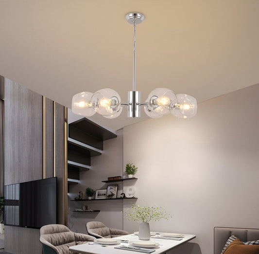 Kye 6 - Resplendent 6-Light Chandelier | Premium Metal Craftsmanship & Striking Gray Glass Globes | Adjustable Height & Dimmer-Switch Enchantment ✨