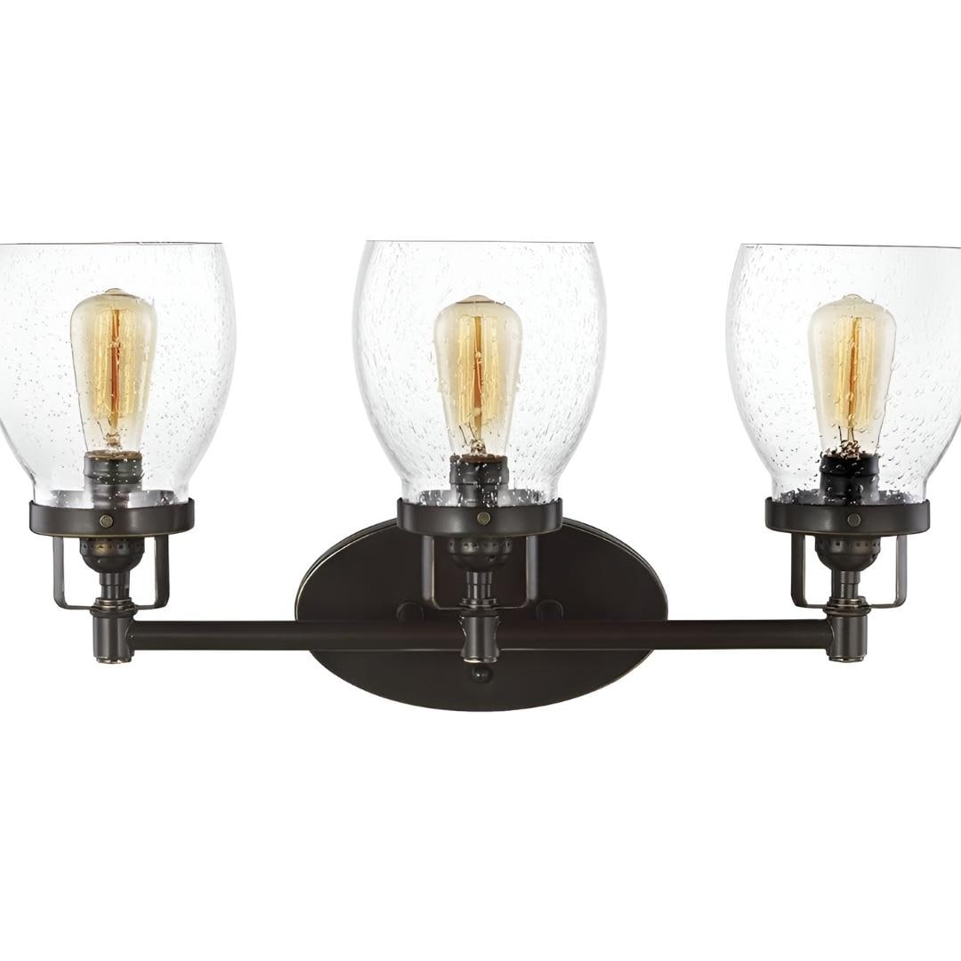 Locust Grove Three Light Vanity Lamp with Bubble Glass, Bidirectional up/down for Bath Wall
