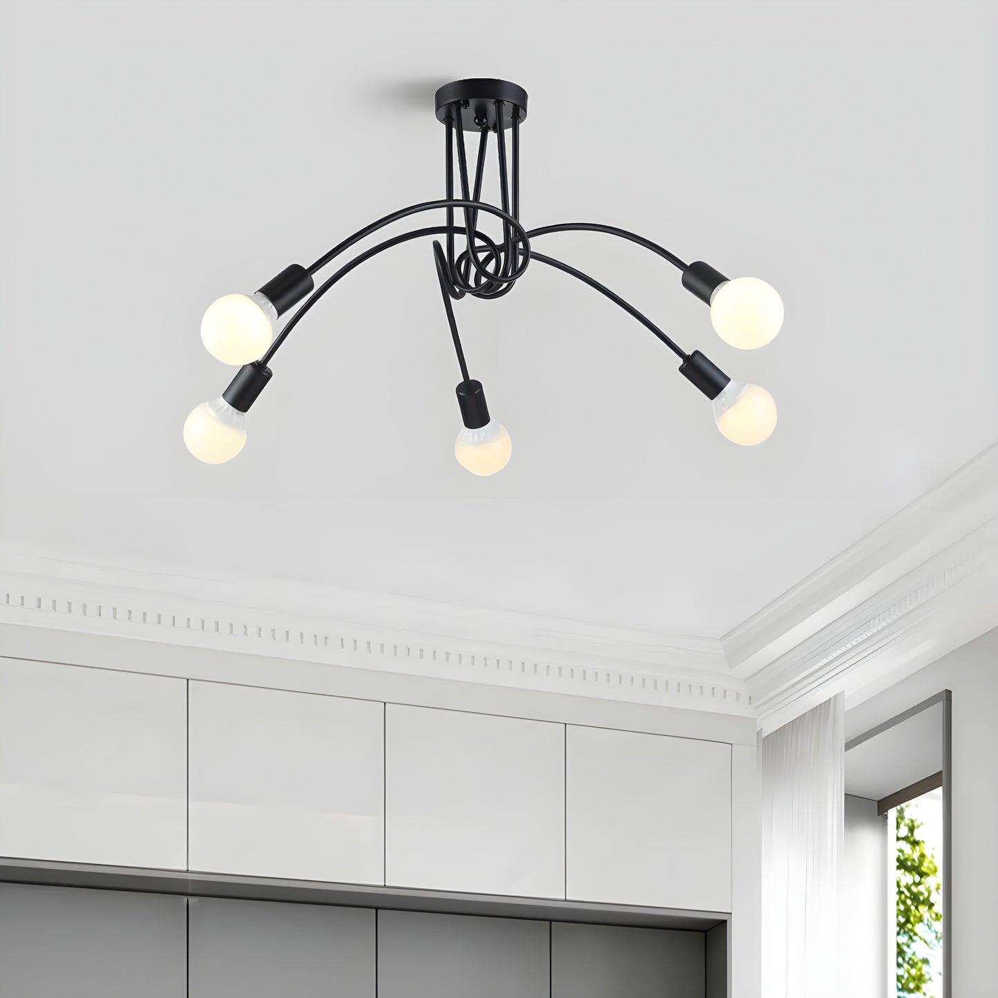 Marvyn Nordic Flush Mount Chandelier Lighting - Vintage Industrial Curved Chandeliers