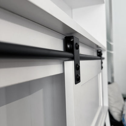 Over The Toilet Storage Cabinet - Elegant Grey Bathroom Organizer with Sliding Barn Door