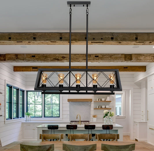Rustic Wood Industrial Light, Rectangle Pendant Light for Kitchen Island Ambiance & Kitchen Decor