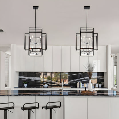 Transitional 8-Light Pendant Chandelier with Spacious 22" Width and 28" Height - Open Frame Cage Design