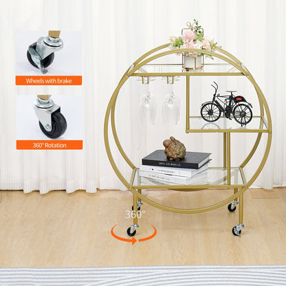 Vannoy Gold or Black Bar Cart on Wheels by DecoMust - Sleek and Stylish Home & Food Appetizer Table