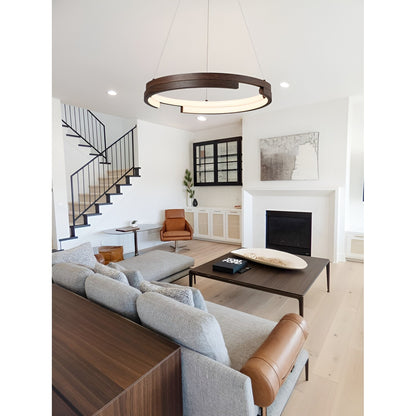 Premium Walnut Integrated LED Ring Chandelier: Height Adjustable, Stylish Lighting Solution with Contemporary Design