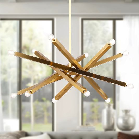 Nordic Simple Branch Sputnik, 12-Light Modern Barre Chandelier