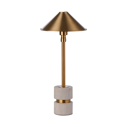 Modern Gold Cone Metal Shade Alabaster Stone Table Lamp - Elegant Desk Light for Contemporary Home Decor