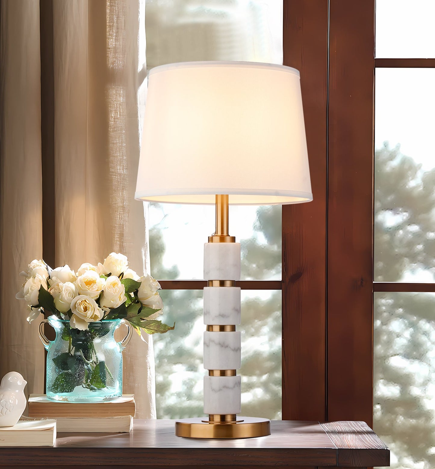 Metal Alabaster Gold Stone Lamp, Bedside Table or Desk Lamp