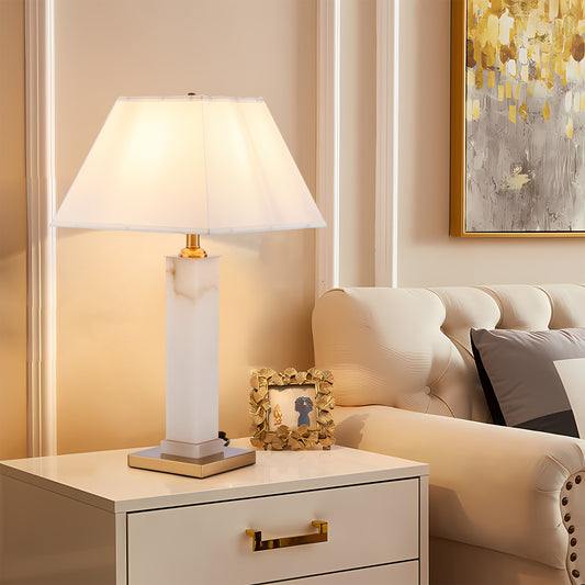 Modern White Alabaster Gold Metal Table Lamp - Contemporary Lighting for Stylish Home Decor