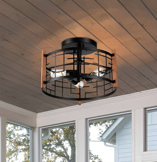 Wood & Metal Flush Mount Ceiling Lighting for Entry or Hallway