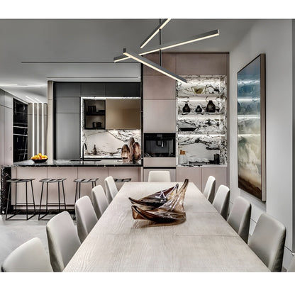 Matte Black LED Chandelier Minimalist Three Linear LEDs Integrated Adjustable Light