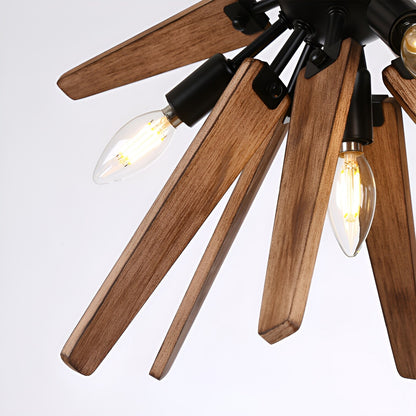 Jaasia 4-Light Sci-fi Sputnik Lamp, Retro Natural Wood Finish (Flush Mount)