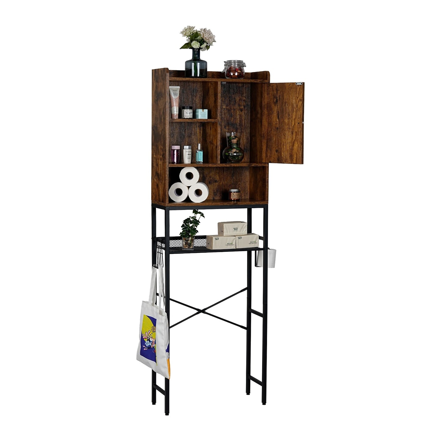 Brown/Black Over The Toilet Storage Bathroom Spacesaver, Freestanding Bathroom Shelf Organizer Toilet Rack (Vintage Style)