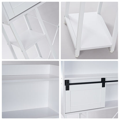 Over The Toilet Storage Cabinet - Elegant Grey Bathroom Organizer with Sliding Barn Door