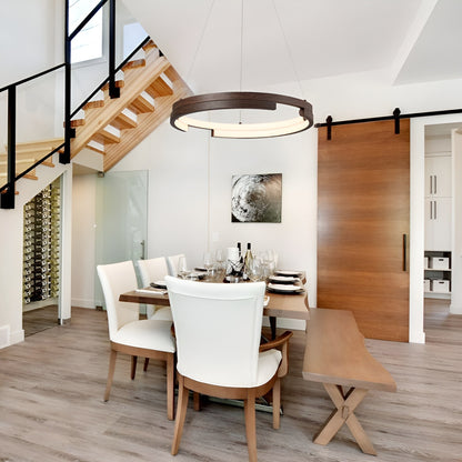 Premium Walnut Integrated LED Ring Chandelier: Height Adjustable, Stylish Lighting Solution with Contemporary Design