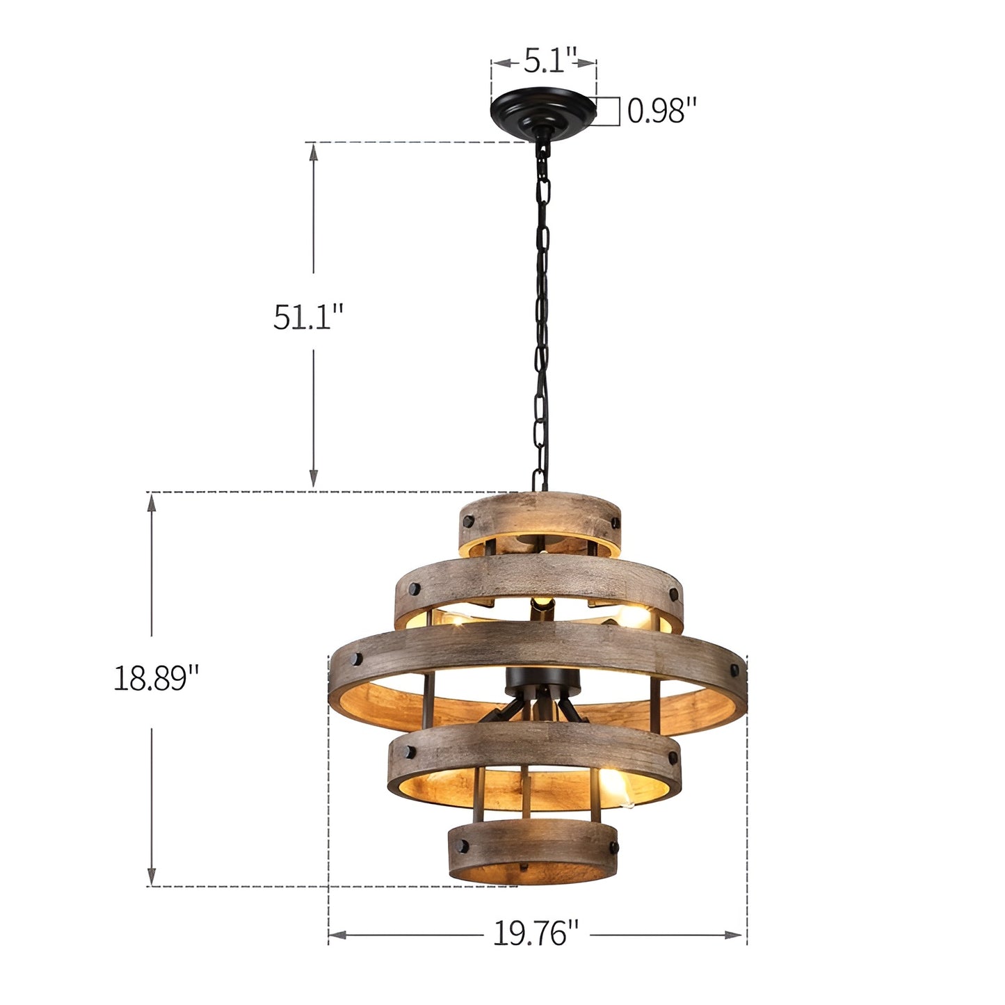 Art Piece Wood Geometric Chandelier, Unique 6-Light Modern Pendant Light