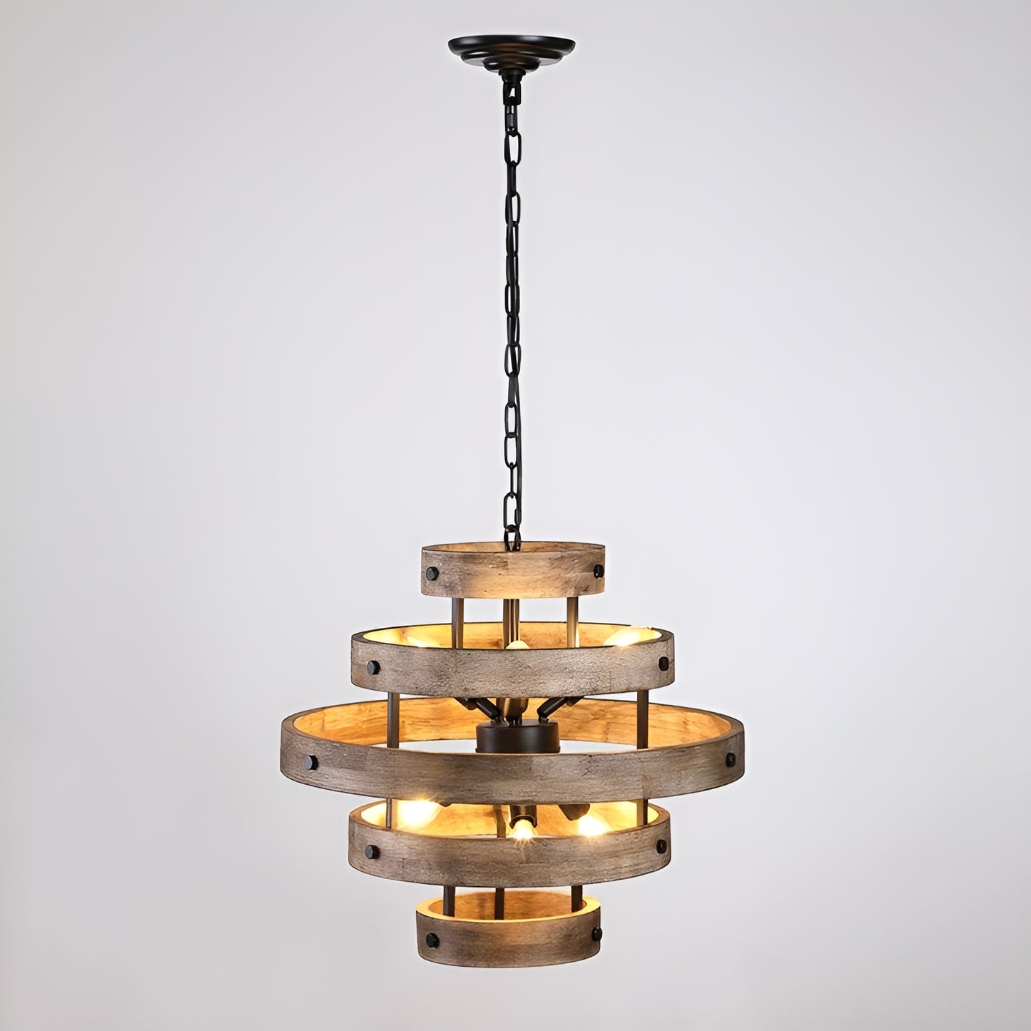 Art Piece Wood Geometric Chandelier, Unique 6-Light Modern Pendant Light