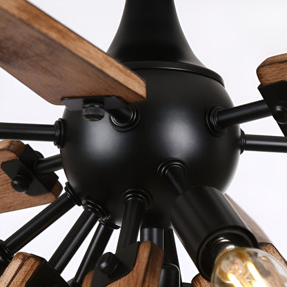 Jaasia 4-Light Sci-fi Sputnik Lamp, Retro Natural Wood Finish (Flush Mount)