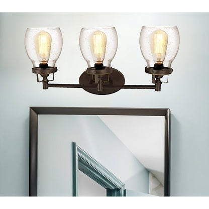 Locust Grove Three Light Vanity Lamp with Bubble Glass, Bidirectional up/down for Bath Wall