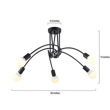 Marvyn Nordic Flush Mount Chandelier Lighting - Vintage Industrial Curved Chandeliers