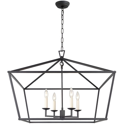 Sedley Rustic Lantern, Dimmable Modern & Geometric Open Frame Chandelier, Aged Iron 28-Inch 4-Light