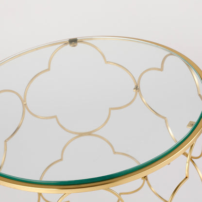 Coffee Table Set of 2 with Glass Top and Metal Wire, Round Side End Table