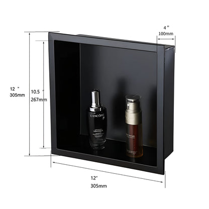 Shower Niche Matte Black 12" x 12" Stainless Steel Shelf Wall-insert
