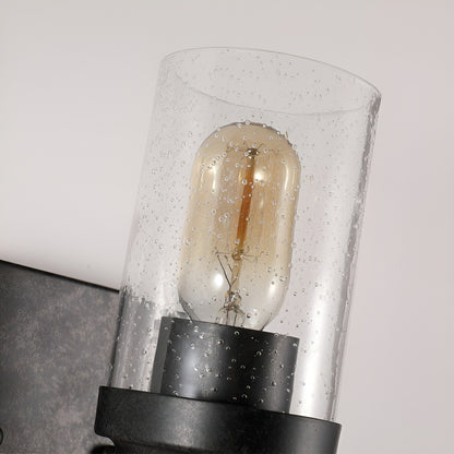 Vintage Black Armed Sconce with Seeded Glass - Retro Wood Vintage Industrial Bathroom Rustic Wall Light