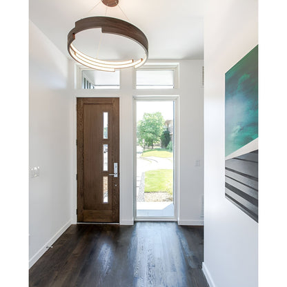 Premium Walnut Integrated LED Ring Chandelier: Height Adjustable, Stylish Lighting Solution with Contemporary Design