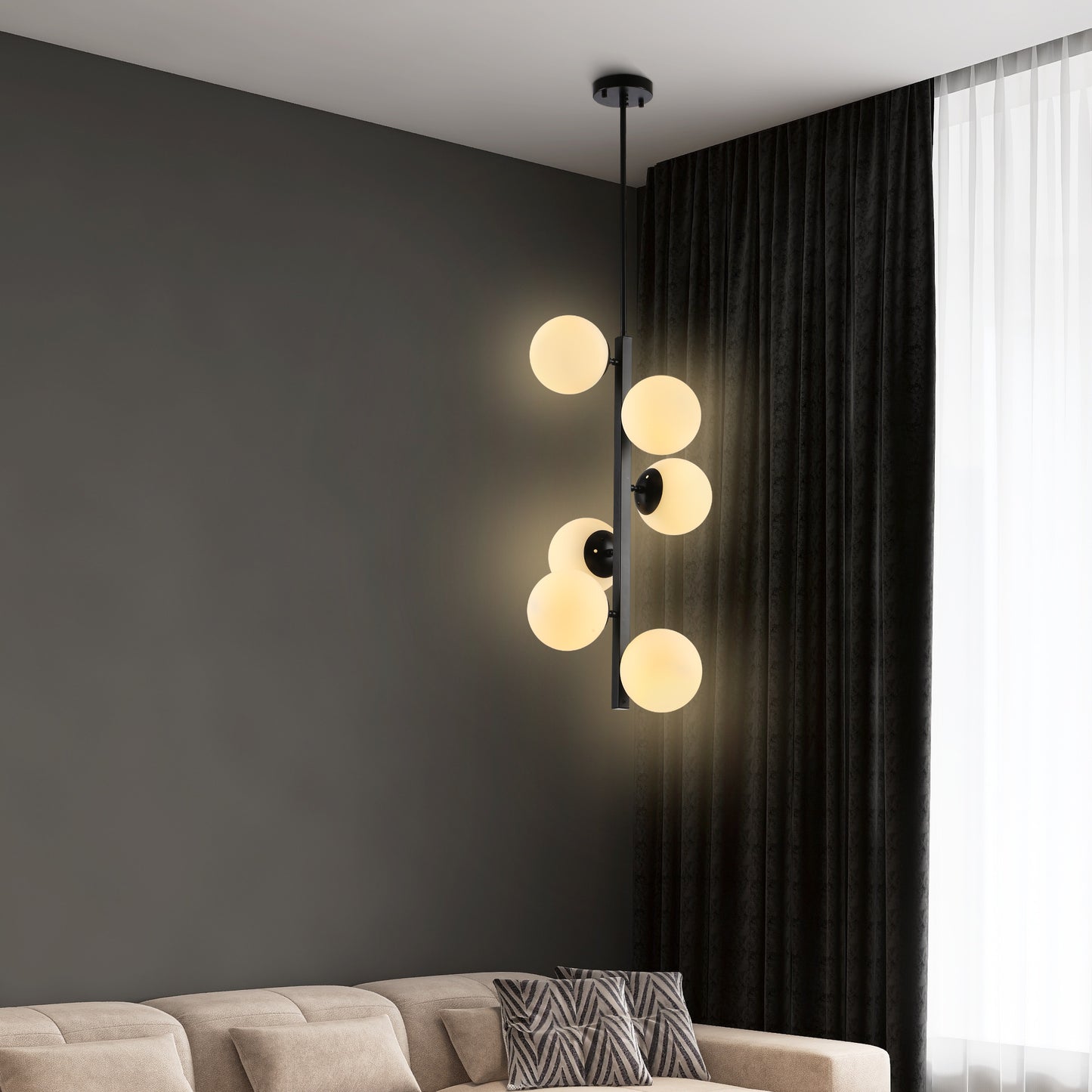 Modern Sci-fi Vertical Chandelier with Sphere Globes