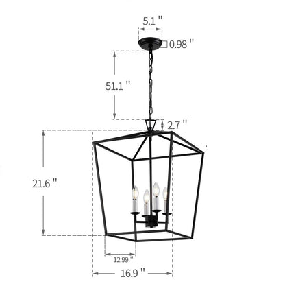 Large Cage Lantern (Black) - Iron Medieval Art Candle-Style Design Chandelier Pendant, Ceiling Light Fixture