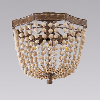 Wood Semi Flush Mount Chandelier Ceiling Light, Chemise Traditional Antique Style