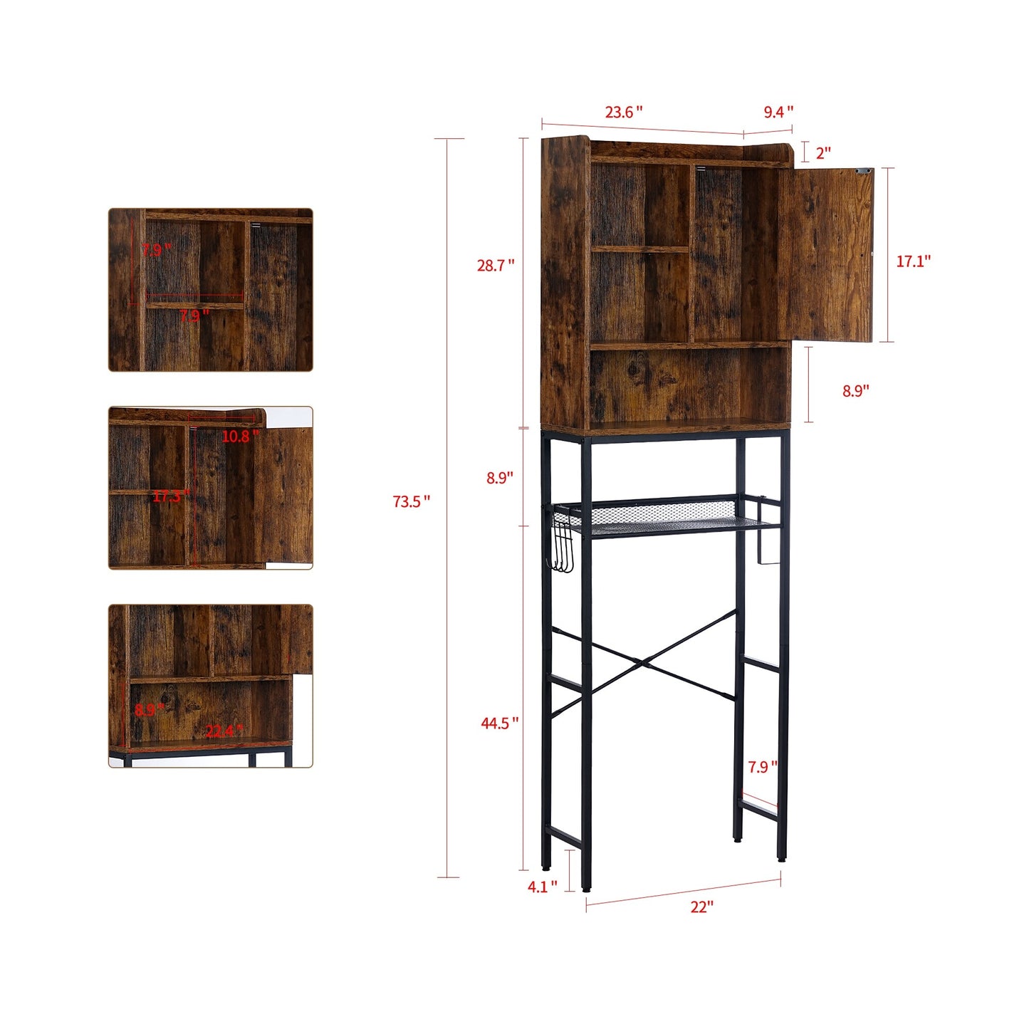 Brown/Black Over The Toilet Storage Bathroom Spacesaver, Freestanding Bathroom Shelf Organizer Toilet Rack (Vintage Style)