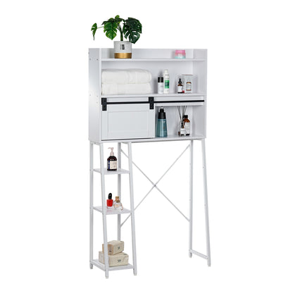 Over The Toilet Storage Cabinet - Elegant Grey Bathroom Organizer with Sliding Barn Door