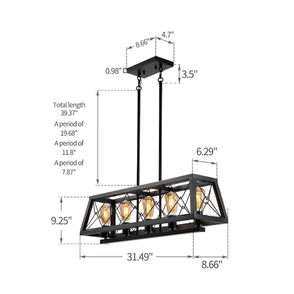 Rustic Wood Industrial Light, Rectangle Pendant Light for Kitchen Island Ambiance & Kitchen Decor