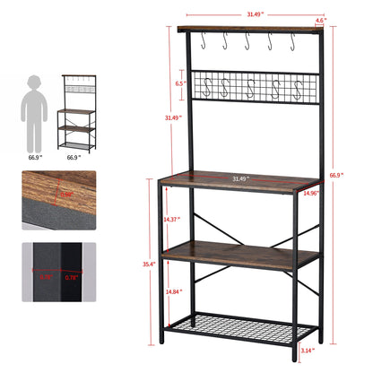 Rustic Brown & Black Bakers Rack - Kitchen Storage Shelf Rack For Cooking & Organizing
