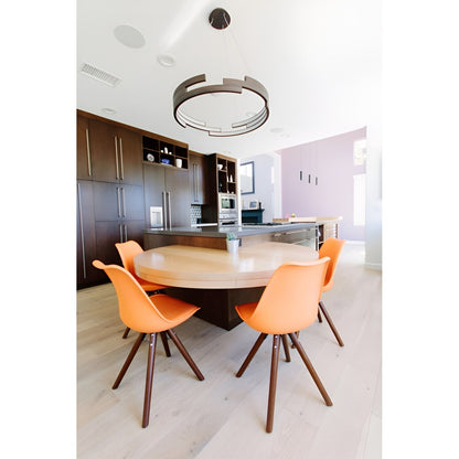 Premium Walnut Integrated LED Ring Chandelier: Height Adjustable, Stylish Lighting Solution with Contemporary Design
