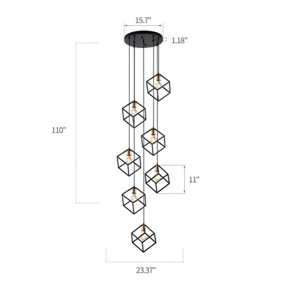 Seven Light Cluster Geometric Pendant – Adjustable Ceiling Light for Modern Spaces
