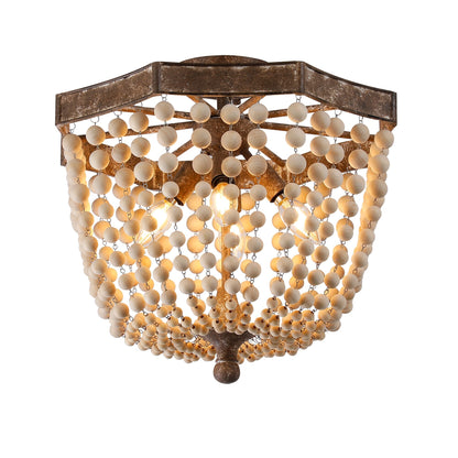 Wood Semi Flush Mount Chandelier Ceiling Light, Chemise Traditional Antique Style