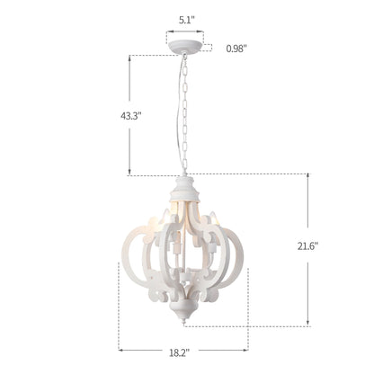 Cottage Geometric Distressed Wood Chandelier, 3-Light Farmhouse Wood Ceiling Light