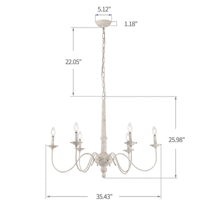 White Chandelier with Country Farmhouse Look, Medieval Lamp Antique Lighting