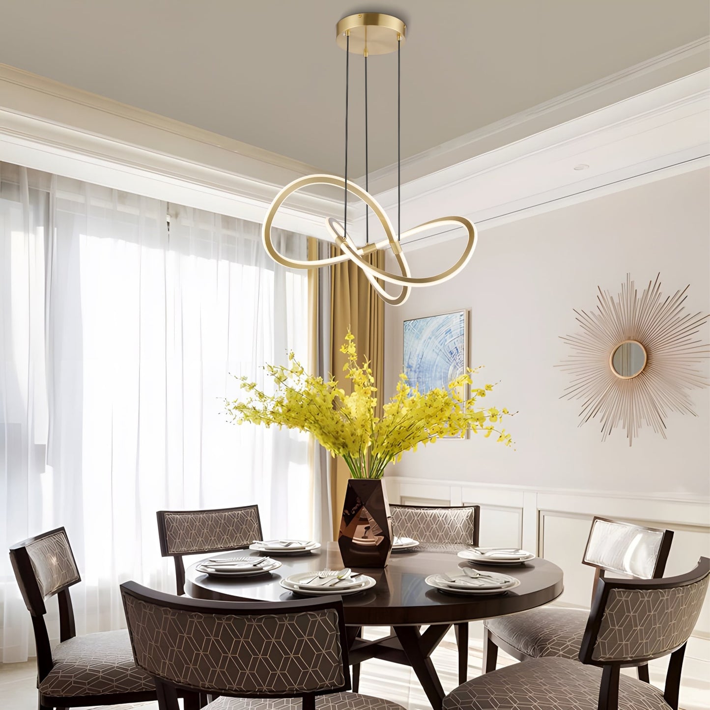 A Nordic LED Chandelier 🔱 with Swirl Pendant | Modern White Iron Aluminum Design - Elegant Lighting for Living Room, Bedroom, Dining Room, Study 🌌✨