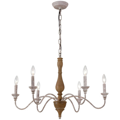 Francesco 6-Light Candle Style Classic Chandelier with Wood Accents, Medieval Ancient Light