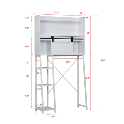 Over The Toilet Storage Cabinet - Elegant Grey Bathroom Organizer with Sliding Barn Door