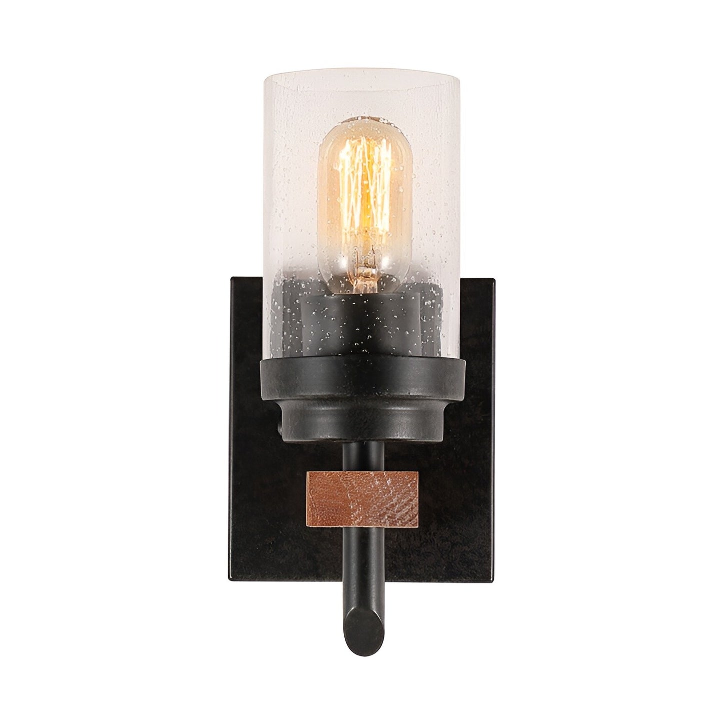 Vintage Black Armed Sconce with Seeded Glass - Retro Wood Vintage Industrial Bathroom Rustic Wall Light