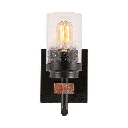 Vintage Black Armed Sconce with Seeded Glass - Retro Wood Vintage Industrial Bathroom Rustic Wall Light