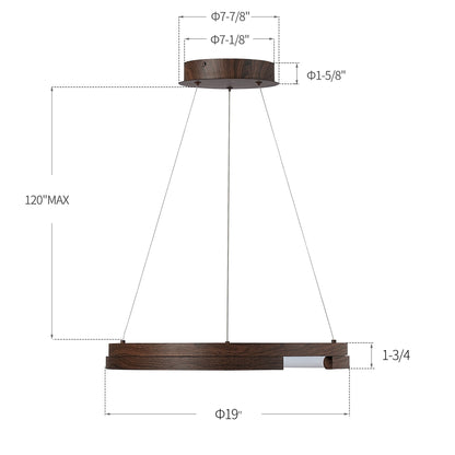 Premium Walnut Integrated LED Ring Chandelier: Height Adjustable, Stylish Lighting Solution with Contemporary Design