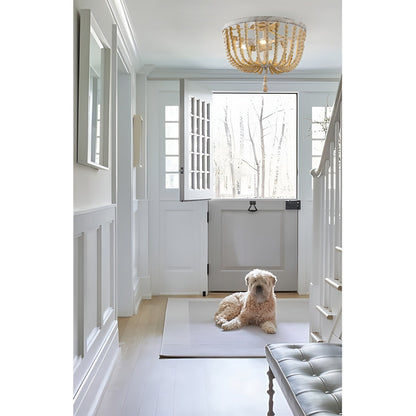 Farmhouse Wood Bead Chandelier - Distressed Cream Metal and Wood Ceiling Light with Classic Elegance