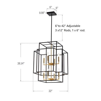 Transitional 8-Light Pendant Chandelier with Spacious 22" Width and 28" Height - Open Frame Cage Design