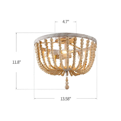 Farmhouse Wood Bead Chandelier - Distressed Cream Metal and Wood Ceiling Light with Classic Elegance