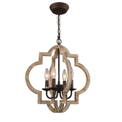 Yerger 4 - Light Oil Bronzed Lantern Pendant, Wood Antique Medieval Style Geometric Chandelier